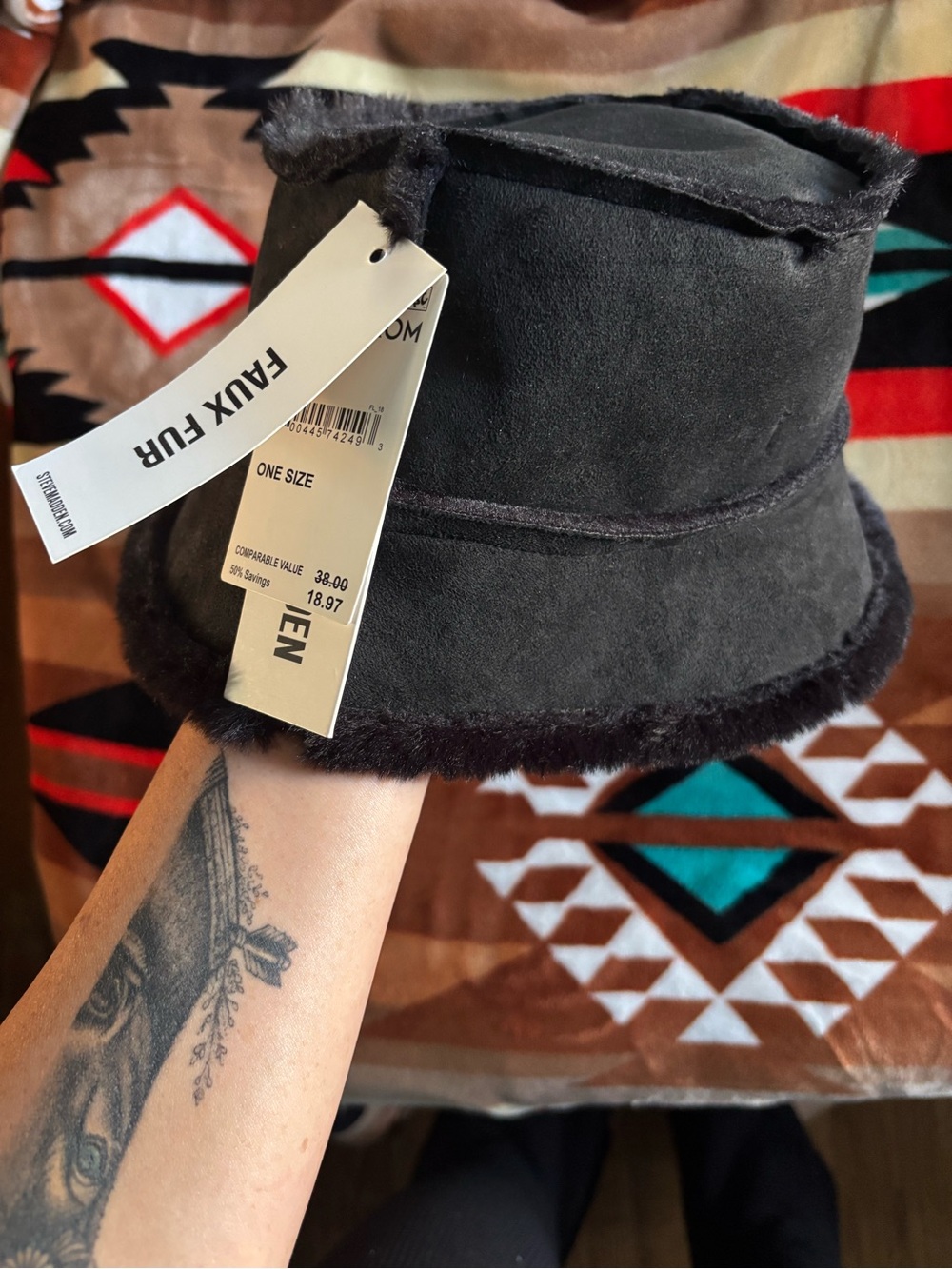 Hat with Faux Fur Tag